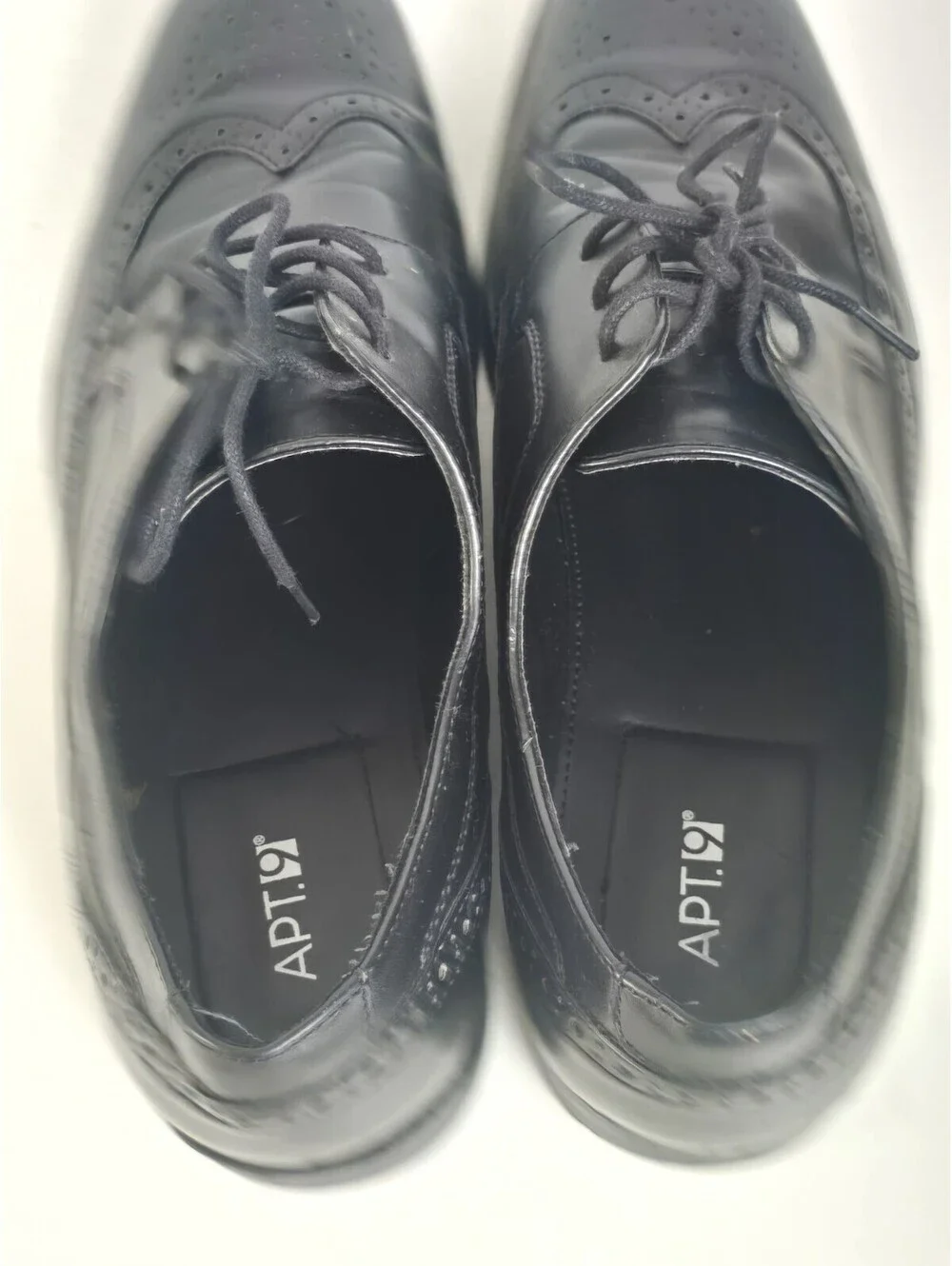 APT 9 Shoes Mens Size 13 M Wing Tip Oxfords Dress Black Vegan Leather Lace Up